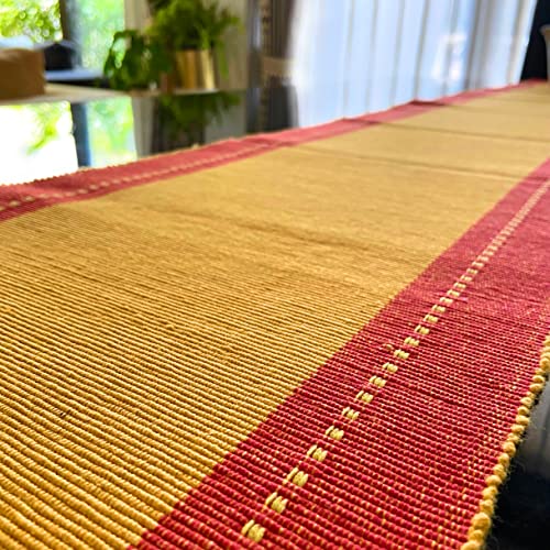Rangbhar Handloom Ribbed Cotton Table Runner for Living/Dining Room/Home Decor, Anti Skid, Reversible, Machine Washable, 12 X 72 inches, Striped, Red Mustard - Image 4