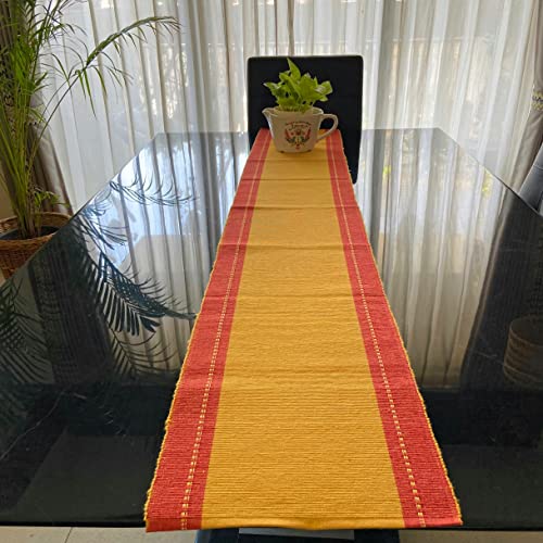 Rangbhar Handloom Ribbed Cotton Table Runner for Living/Dining Room/Home Decor, Anti Skid, Reversible, Machine Washable, 12 X 72 inches, Striped, Red Mustard - Image 2