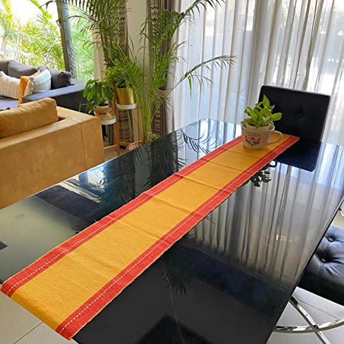 Rangbhar Handloom Ribbed Cotton Table Runner for Living/Dining Room/Home Decor, Anti Skid, Reversible, Machine Washable, 12 X 72 inches, Striped, Red Mustard - Image 5