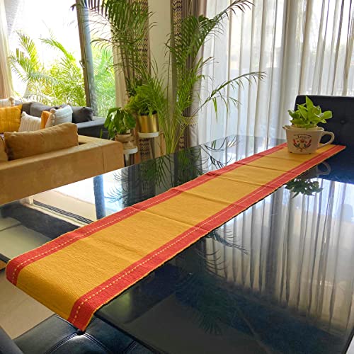 Rangbhar Handloom Ribbed Cotton Table Runner for Living/Dining Room/Home Decor, Anti Skid, Reversible, Machine Washable, 12 X 72 inches, Striped, Red Mustard - Image 3