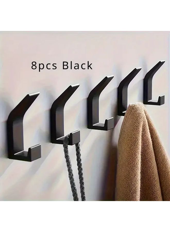 8 قطع خطاف باب لاصق أسود بدون حفر متعدد الأغراض ثقيل التحمل للمناشف - Image 1