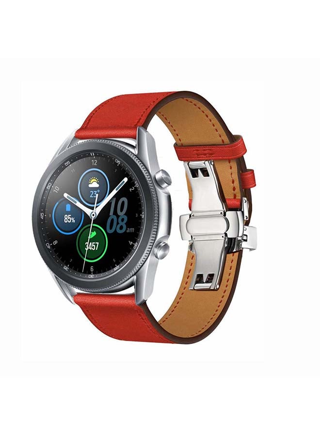 Perfii Genuine Leather Replacement Band for Samsung Galaxy Watch3 45mm Red - Image 2