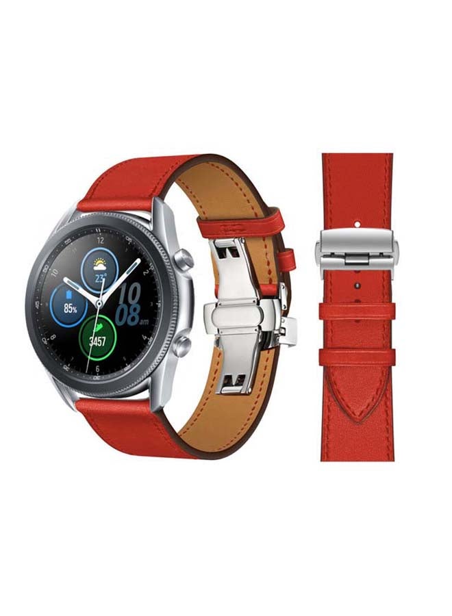 Perfii Genuine Leather Replacement Band for Samsung Galaxy Watch3 45mm Red - Image 1