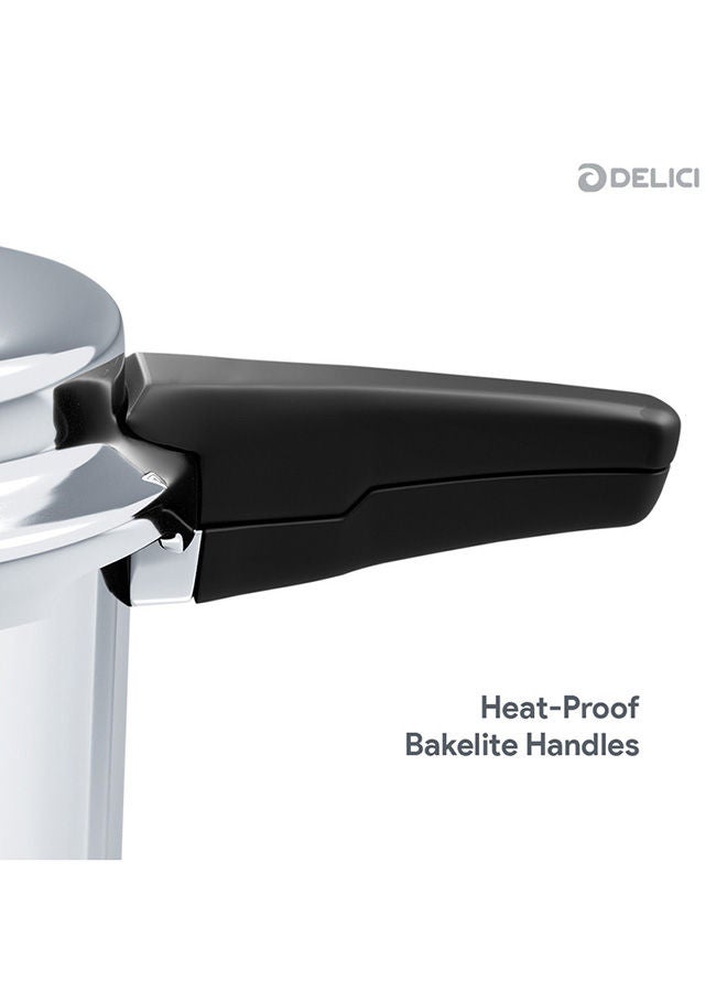 DELICI 5Liters Aluminium Pressure Cooker 5 Litre - Superior Virgin Aluminium, High Thermal Heating Capacity, Extra Safe GRV System, Quick Heating Bottom, Heat Proof Bakelite Handle, Leak-Free Outer Lid Aluminum Pressure Cooker 5 LTR  - Image 3