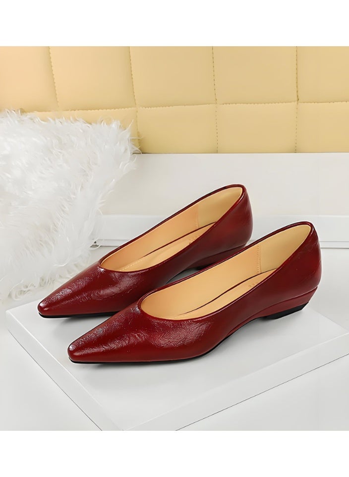 بيج تري المرأة منخفضة أسفين الأحذية مريحة مغلقة أشارت إصبع القدم أحذية مسطحة النبيذ الأحمر - Image 1