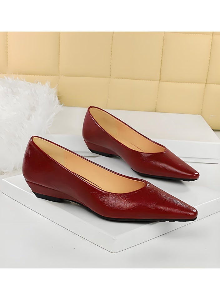 بيج تري المرأة منخفضة أسفين الأحذية مريحة مغلقة أشارت إصبع القدم أحذية مسطحة النبيذ الأحمر - Image 2