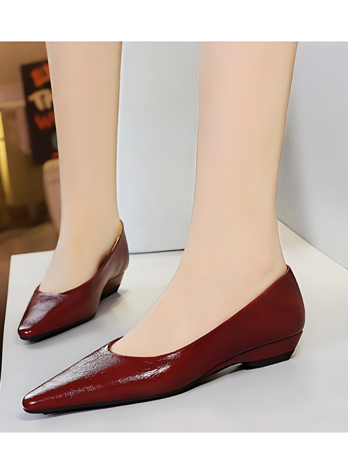 بيج تري المرأة منخفضة أسفين الأحذية مريحة مغلقة أشارت إصبع القدم أحذية مسطحة النبيذ الأحمر - Image 3