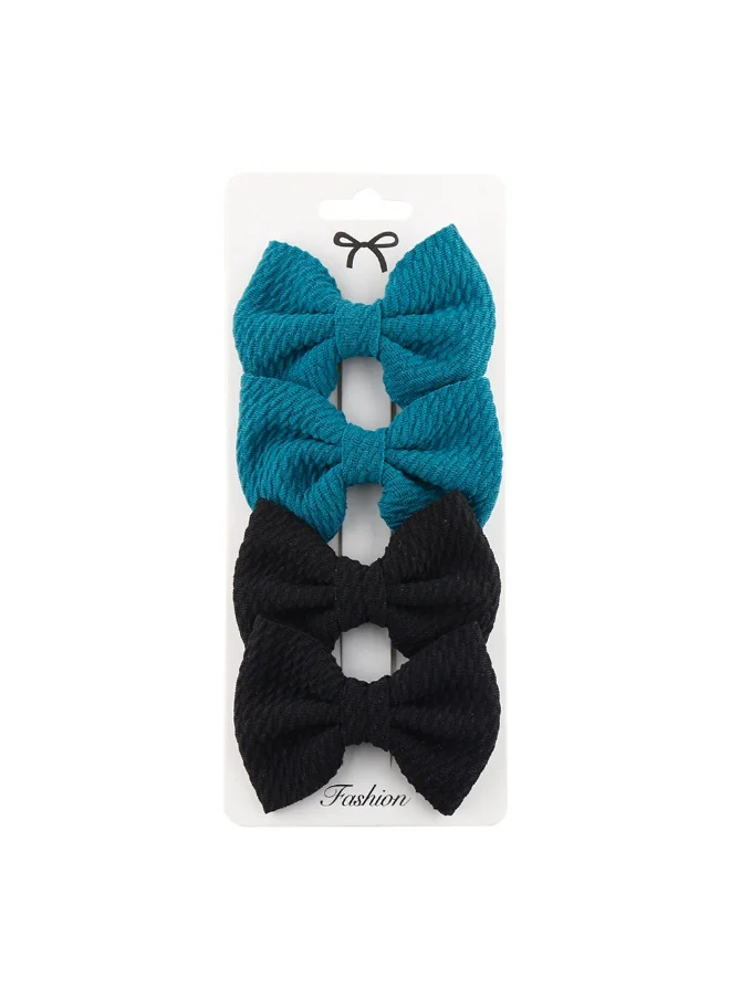 دىدانيالا D'Daniela Nisha Ribbon Bow Clip Set For Babies and Girls -  Teal Blue & Black