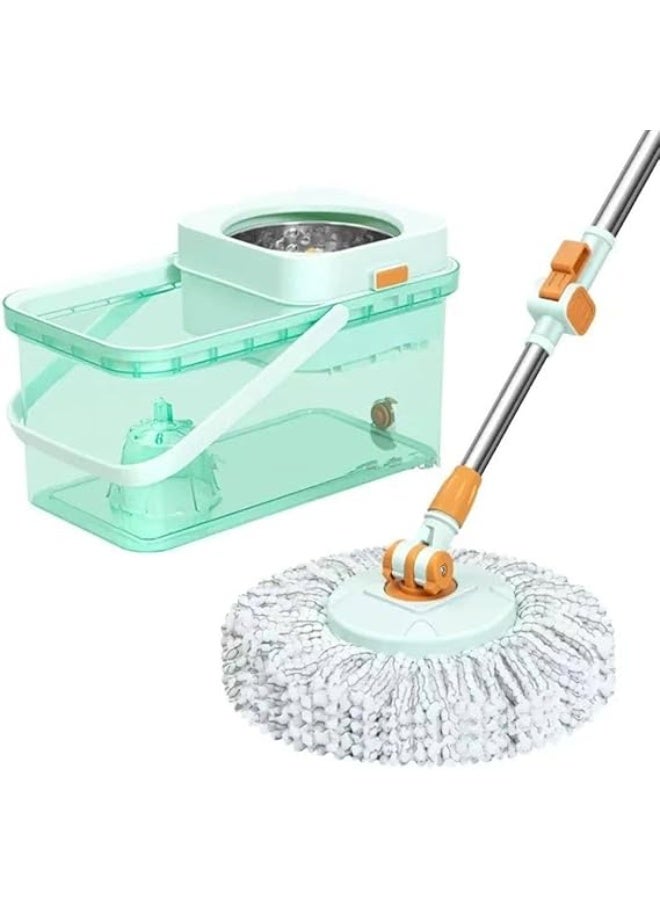 Spin Mop Bucket Set with 360° Rotating Head, Stainless Steel Dehydration Basket, Adjustable Handle & Easy-Move Bucket - Image 1