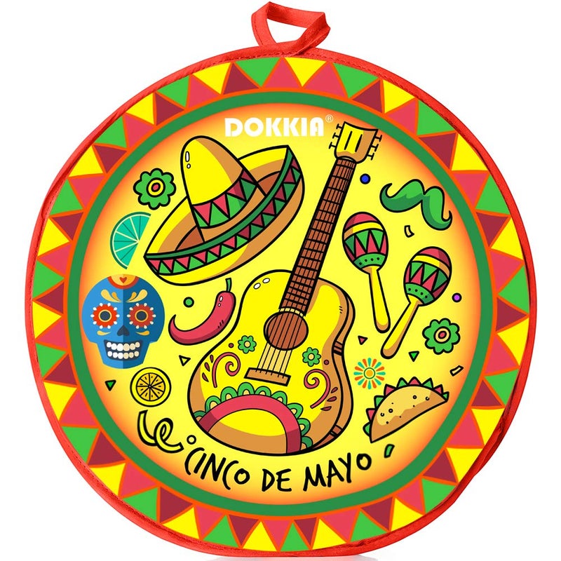 DOKKIA حافظة التورتيلا دُوكيا 12 بوصة معزولة قماشية قابلة للاستخدام في الميكروويف لحفظ التورتيلا دافئة 12 بوصة في عيد السينكو دي مايو مع غيتار وسومبريرو وماراكاس
