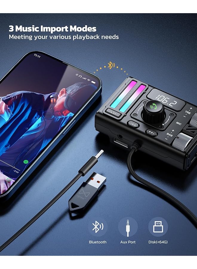 كاست ويف محول سيارة بلوتوث 5.3، جهاز إرسال FM للسيارة مزود بفتحة تهوية وإلغاء ضوضاء DSP، شاحن سيارة من النوع C Pd وQc3.0، راديو لاسلكي يدعم تعزيز الجهير والترددات العالية، أسود - Image 5