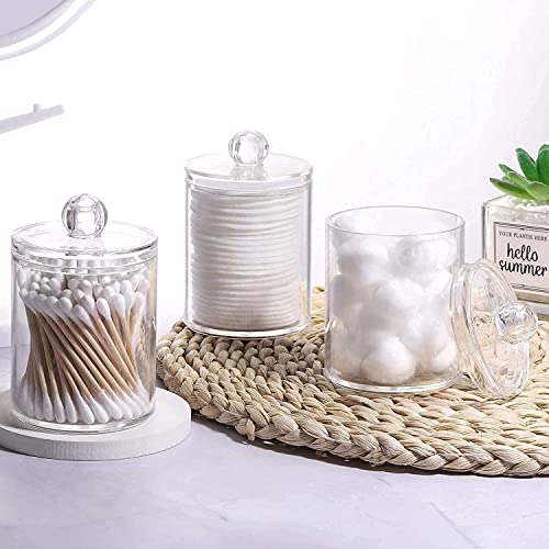 HOLLIO Cotton Swab Holder Dispenser for Cotton Ball Pads, Floss -15oz Qtip Apothecary Jar Set for Bathroom Canister Storage Organization, Vanity Makeup Organizer (2, Transparant) - Image 5