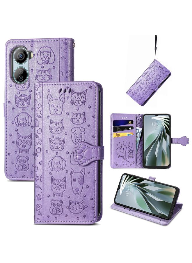 The Bros Case For ZTE Libero 5G IV Cat and Dog Embossed Leather Phone Case