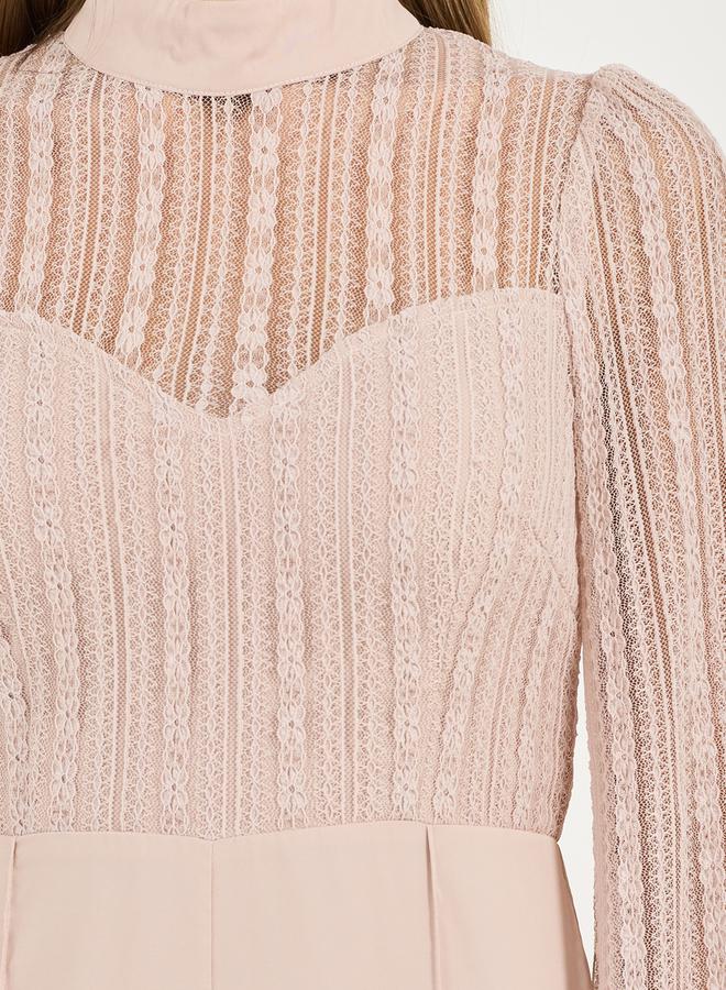 Styli Lace Detail Mesh Insert Wide Leg Jumpsuit  - Image 3