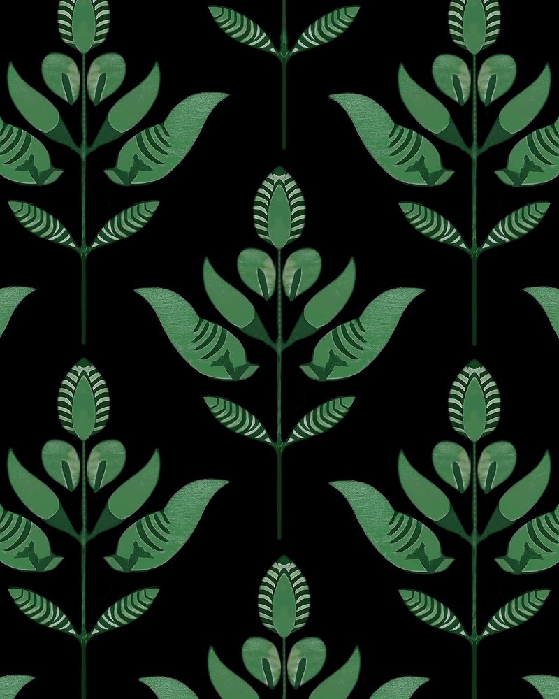 BOKEBEVE Black Green Leaf Wallpaper Peel and Stick Dark Vintage Floral Contact Paper Modern Renter Friendly Wall Paper for Closet Accent Wall Pantry Laundry Room Removable 17.5 x 118In - Image 1