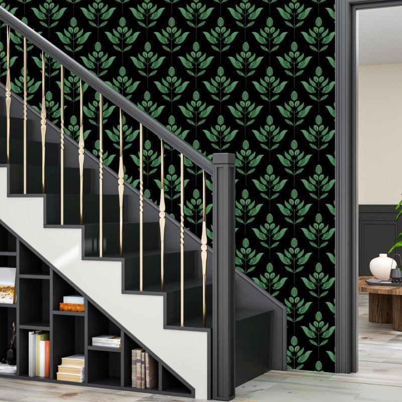 BOKEBEVE Black Green Leaf Wallpaper Peel and Stick Dark Vintage Floral Contact Paper Modern Renter Friendly Wall Paper for Closet Accent Wall Pantry Laundry Room Removable 17.5 x 118In - Image 5