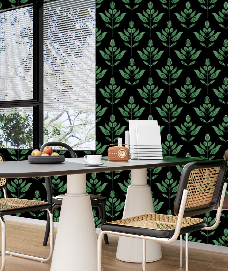 BOKEBEVE Black Green Leaf Wallpaper Peel and Stick Dark Vintage Floral Contact Paper Modern Renter Friendly Wall Paper for Closet Accent Wall Pantry Laundry Room Removable 17.5 x 118In - Image 2