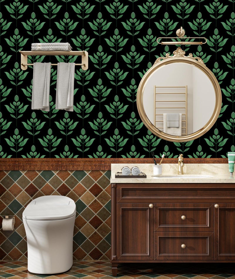 BOKEBEVE Black Green Leaf Wallpaper Peel and Stick Dark Vintage Floral Contact Paper Modern Renter Friendly Wall Paper for Closet Accent Wall Pantry Laundry Room Removable 17.5 x 118In - Image 3