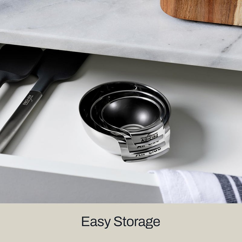 All-Clad Kitchen Essentials Stainless Steel Mini Measuring Bowl Set 3 Piece, Includes 1, 1/2 and 1/4 Stackable Measuring Cups, Gadgets for Cooking & Baking, Cookware Tools, Dishwasher Safe, Silver - Image 3