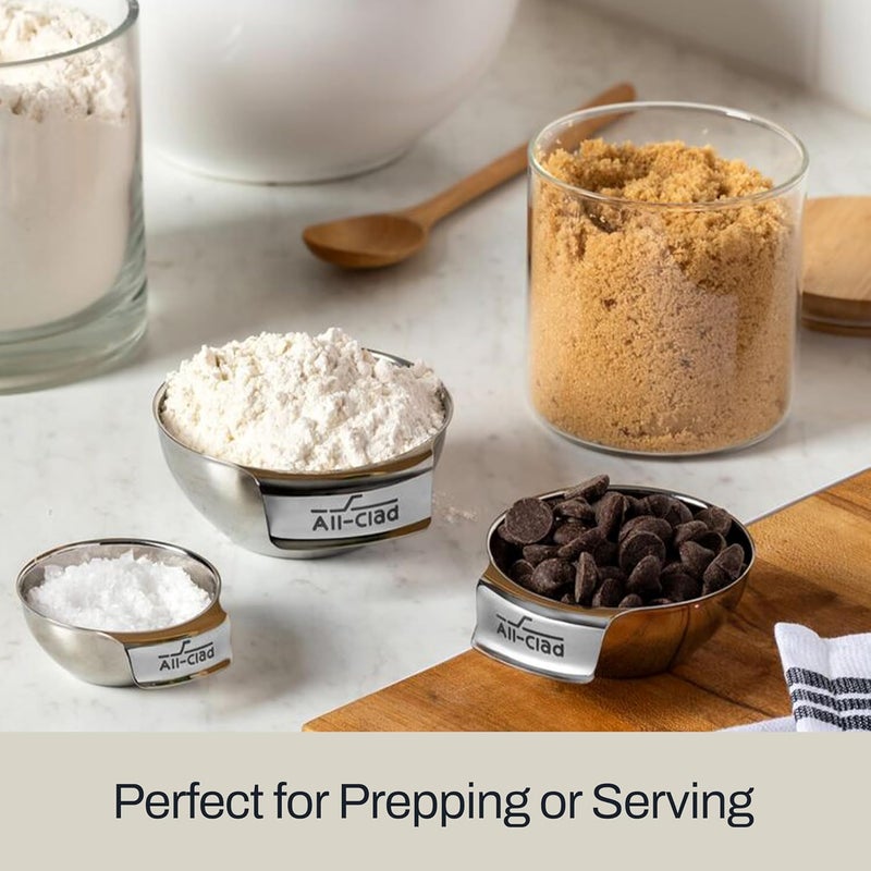 All-Clad Kitchen Essentials Stainless Steel Mini Measuring Bowl Set 3 Piece, Includes 1, 1/2 and 1/4 Stackable Measuring Cups, Gadgets for Cooking & Baking, Cookware Tools, Dishwasher Safe, Silver - Image 5