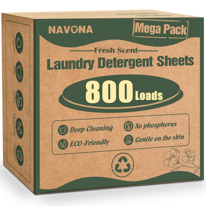 Navona 800 Loads Mega Pack Laundry Detergent Sheets, Eco-friendly Laundry Sheets, Powerful Cleaning, Suitable for Homes, Dorms, and Apartments - [Fresh Scent] - Image 1