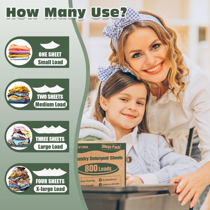Navona 800 Loads Mega Pack Laundry Detergent Sheets, Eco-friendly Laundry Sheets, Powerful Cleaning, Suitable for Homes, Dorms, and Apartments - [Fresh Scent] - Image 5