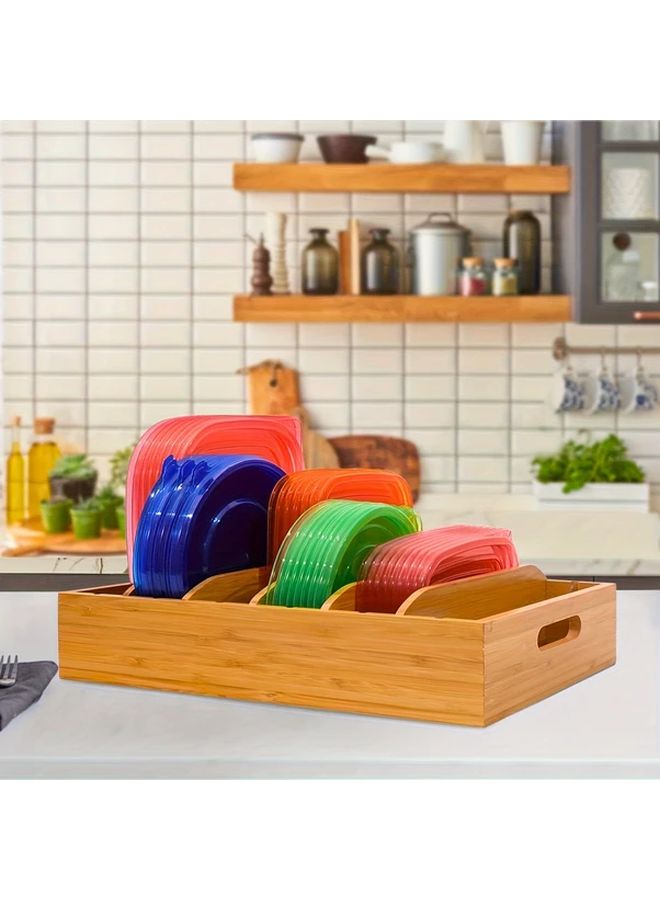 Adjustable Bamboo Lid Holder With 5 Dividers Kitchen Cabinet Organizer Natural - Image 1