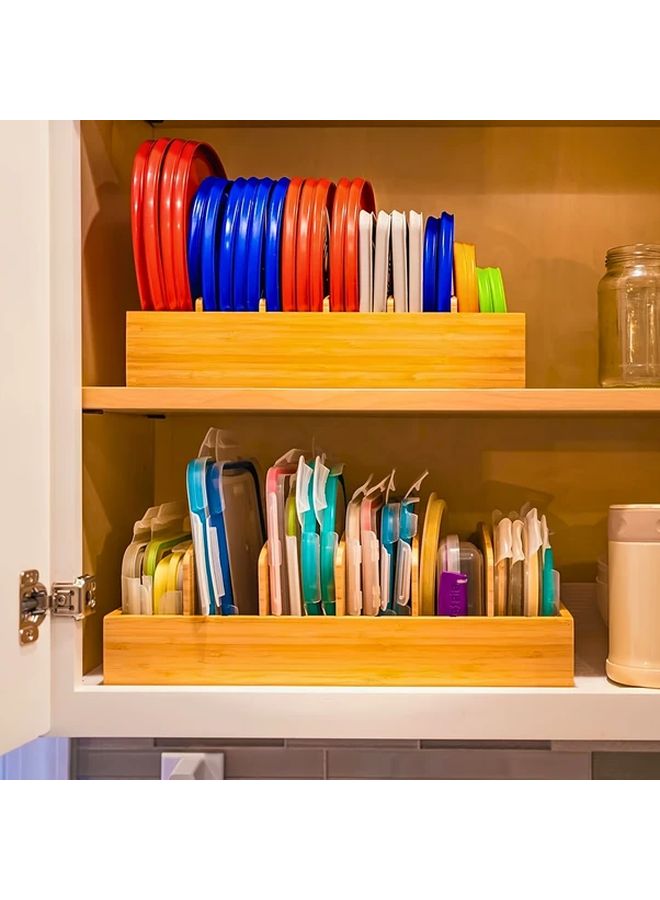Adjustable Bamboo Lid Holder With 5 Dividers Kitchen Cabinet Organizer Natural - Image 2