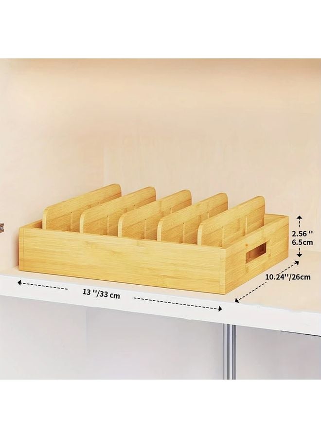 Adjustable Bamboo Lid Holder With 5 Dividers Kitchen Cabinet Organizer Natural - Image 3