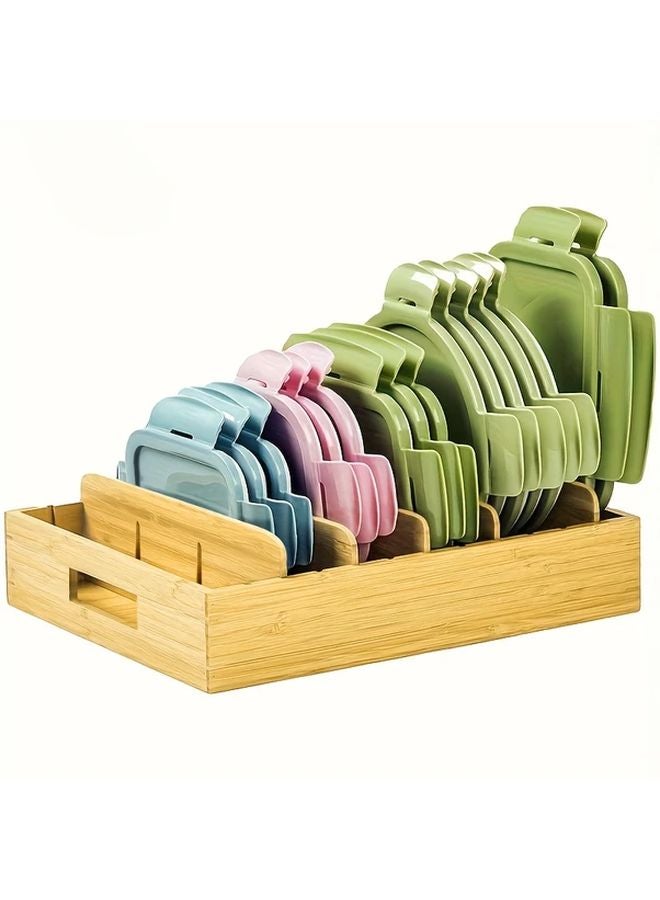 Adjustable Bamboo Lid Holder With 5 Dividers Kitchen Cabinet Organizer Natural - Image 4