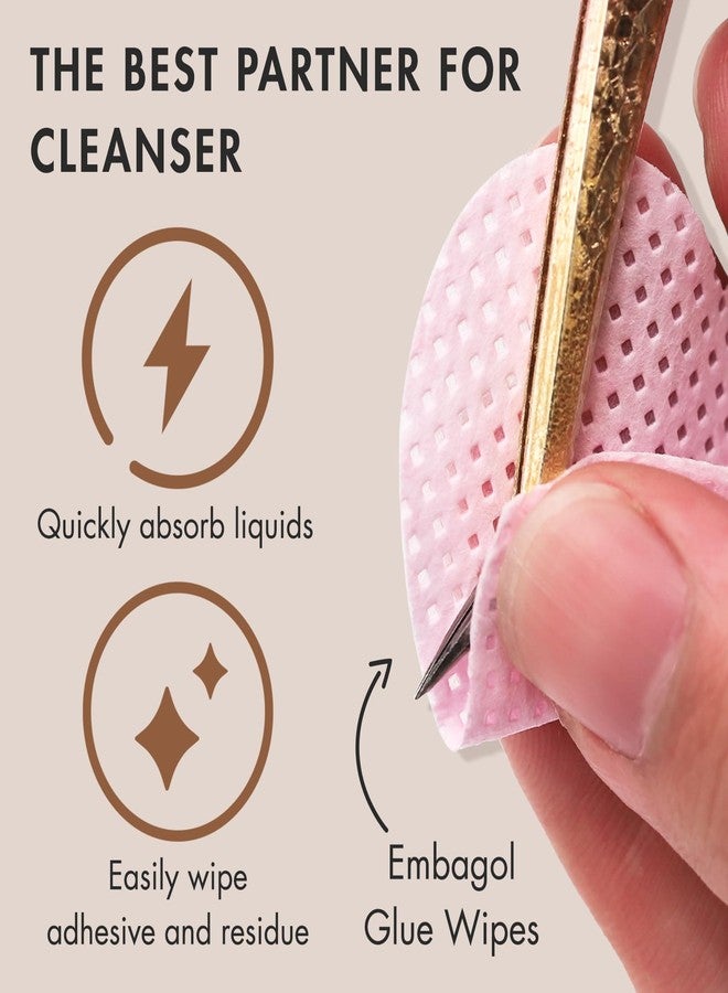 Embagol Tweezer Cleanser for Eyelash Extensions with Nail Wipes Lint Free Glue wipes Tweezers Glue Remover Liquid for Lash Tools with 2 Spongeballs Kit(2 Bottles Cleanser+1 Glue Wipes) - Image 4
