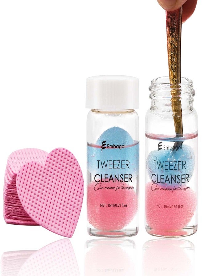 Embagol Tweezer Cleanser for Eyelash Extensions with Nail Wipes Lint Free Glue wipes Tweezers Glue Remover Liquid for Lash Tools with 2 Spongeballs Kit(2 Bottles Cleanser+1 Glue Wipes) - Image 1