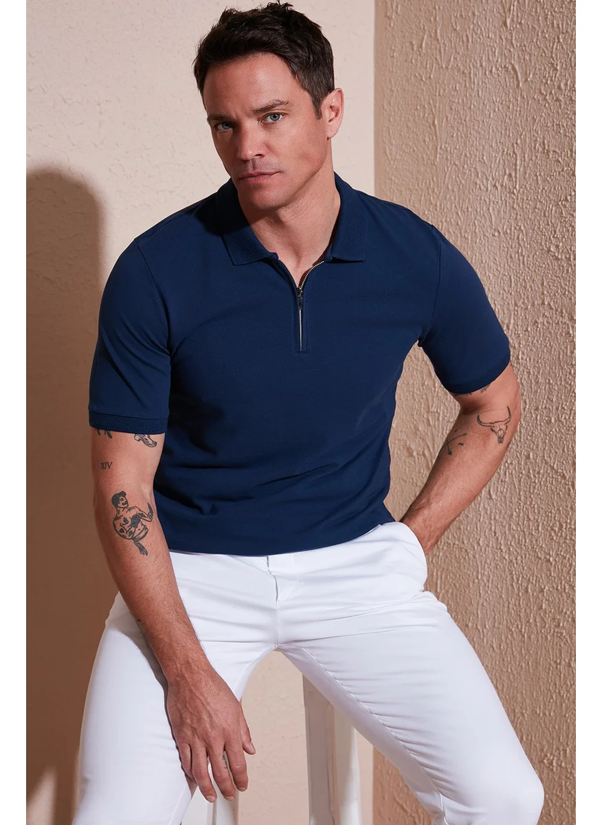 Buratti Cotton Regular Fit Half Zipper Polo Neck T Shirt Men's Polo Neck T Shirt 5903008