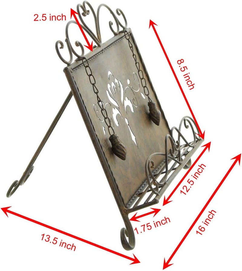 Westcharm Holiday Gift - Antique Metal Kitchen Cookbook Stand, Recipe Book Holder, iPad Holder, Cookery Book Easel with Weighted Chains, Rustic Dark Brown - Image 3