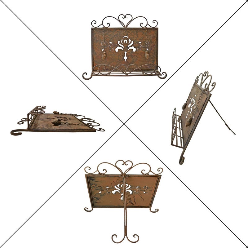 Westcharm Holiday Gift - Antique Metal Kitchen Cookbook Stand, Recipe Book Holder, iPad Holder, Cookery Book Easel with Weighted Chains, Rustic Dark Brown - Image 5