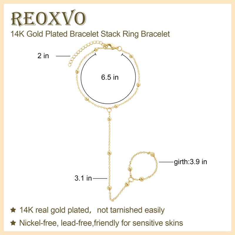 Reoxvo Gold Hand Chain Ring Bracelets Jewelry for Women Gold Finger Ring Bracelet Hand Chain for Women - Image 2