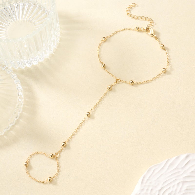 Reoxvo Gold Hand Chain Ring Bracelets Jewelry for Women Gold Finger Ring Bracelet Hand Chain for Women - Image 5