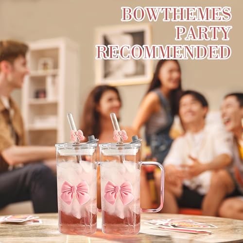 Dvehdbay Coquette Bow Aesthetic Cup - Pink Bow Glass Cup, Cute Glass Cups with Lids and Straws, 16 oz Bow Tumbler Iced Coffee Tumbler Cups for Girls Bestfriend (Clear) - Image 4