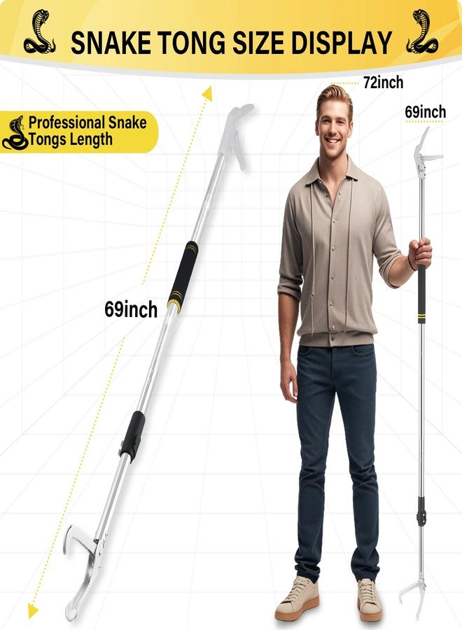 Frebuta 69“ Snake Grabber Tool for Rattlesnake, Professional Snake Tongs Heavy Duty Long Handle with Wide Jaw Handling Tool Stainless Steel Tube Non Slip Sponge Handle Snake Feeding Tongs - Image 2