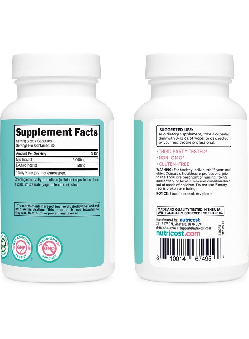 Nutricost ميو إينوزيتول ودي-شيرو إينوزيتول للنساء 2000 ملغ ميو و50 ملغ دي-شيرو إينوزيتول 120 كبسولة - Image 5