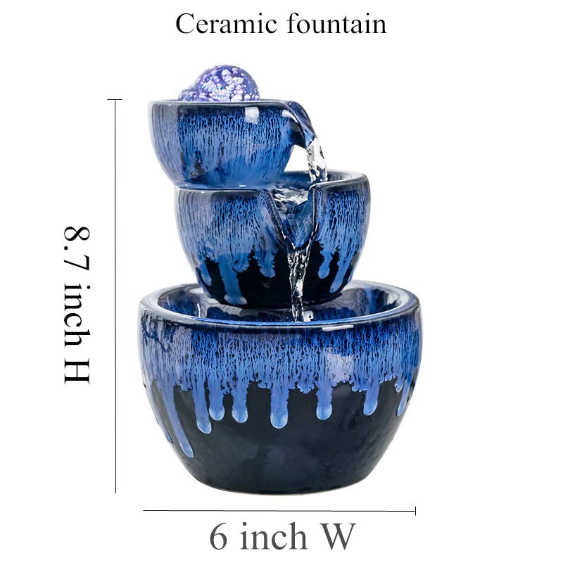 Andady Ceramic Tabletop Fountain with Ball for Indoor Table Desk Office Home Decoration (Blue) - Image 2