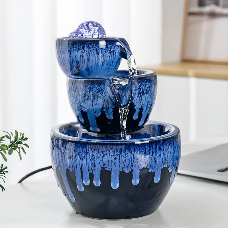 Andady Ceramic Tabletop Fountain with Ball for Indoor Table Desk Office Home Decoration (Blue) - Image 1