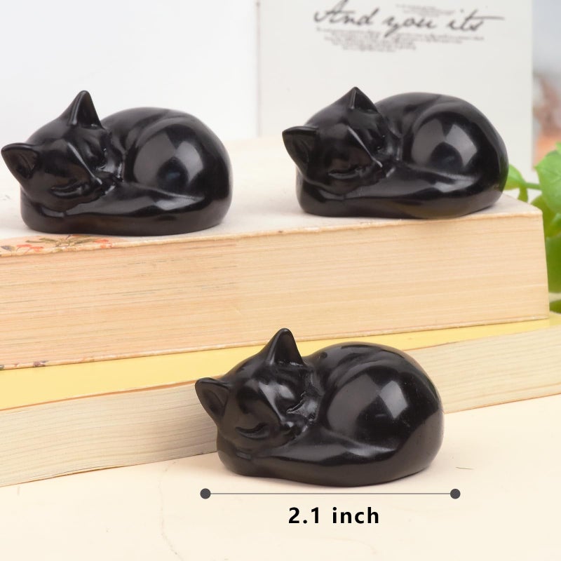 Ytbeoxk 2 Inch Black Obsidian Cat Crystal Statue  Healing Crystal Cat Decorations Polished Hand Carved Obsidian Lucky Cute Kitten Figurines  Black Cat Gift Home Office Desk Decor for Cat Lovers - Image 2