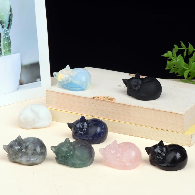 Ytbeoxk 2 Inch Black Obsidian Cat Crystal Statue  Healing Crystal Cat Decorations Polished Hand Carved Obsidian Lucky Cute Kitten Figurines  Black Cat Gift Home Office Desk Decor for Cat Lovers - Image 5
