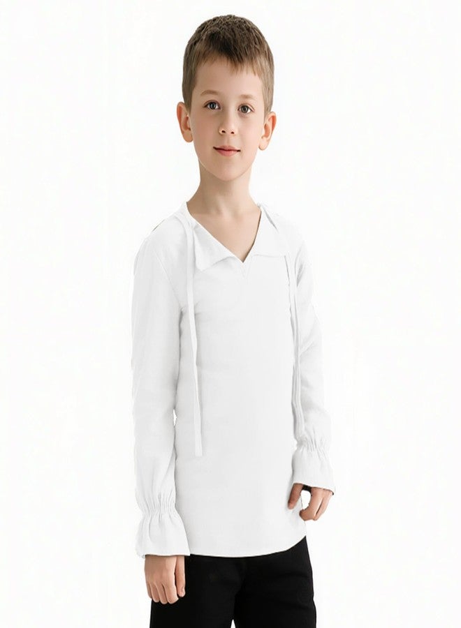 VZQI Boys Girls Medieval Lace-Up Neck Shirt Long Sleeve Renaissance Pirate Top Scottish Jacobite Halloween Costume Tunic White 3'9''-4'3'' - Image 1