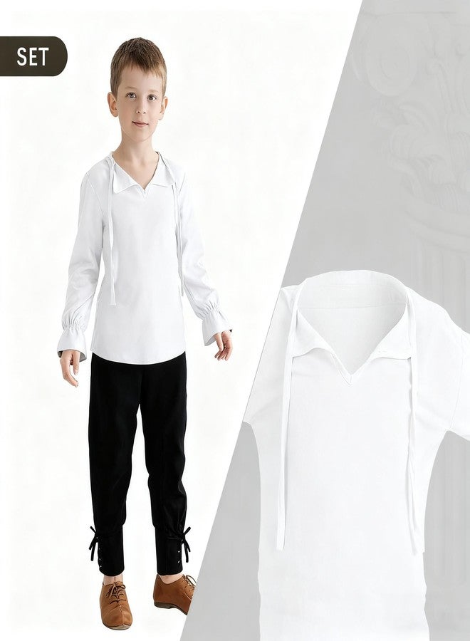 VZQI Boys Girls Medieval Lace-Up Neck Shirt Long Sleeve Renaissance Pirate Top Scottish Jacobite Halloween Costume Tunic White 3'9''-4'3'' - Image 3