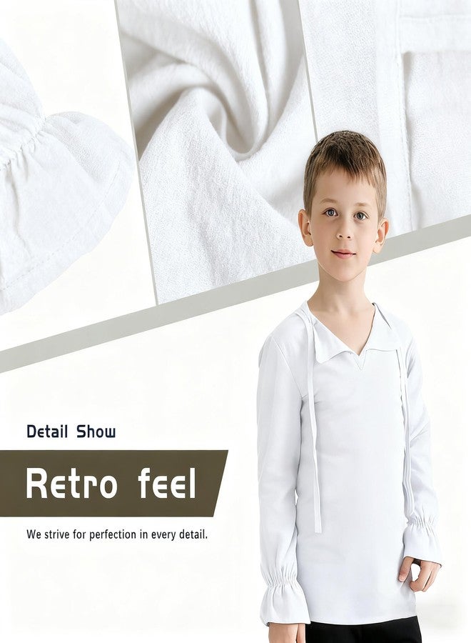 VZQI Boys Girls Medieval Lace-Up Neck Shirt Long Sleeve Renaissance Pirate Top Scottish Jacobite Halloween Costume Tunic White 3'9''-4'3'' - Image 4
