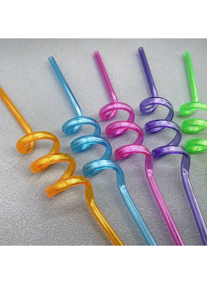 Generic - Direct Cartoon PET Spiral Plastic Straw Color PP Creative Curved Children's Straw Wholesale-Color:Green - Image 1
