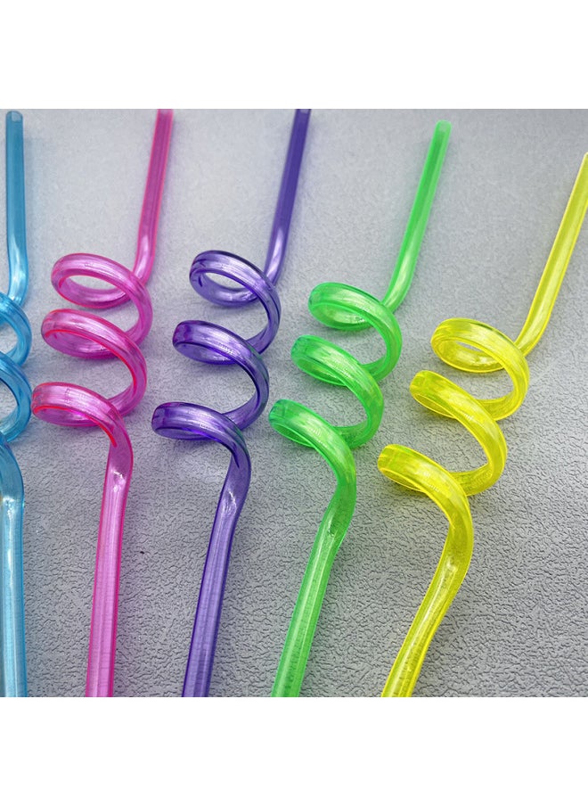Generic - Direct Cartoon PET Spiral Plastic Straw Color PP Creative Curved Children's Straw Wholesale-Color:Green - Image 1