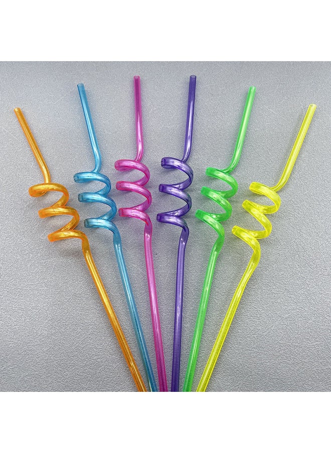 Generic - Direct Cartoon PET Spiral Plastic Straw Color PP Creative Curved Children's Straw Wholesale-Color:Green - Image 1